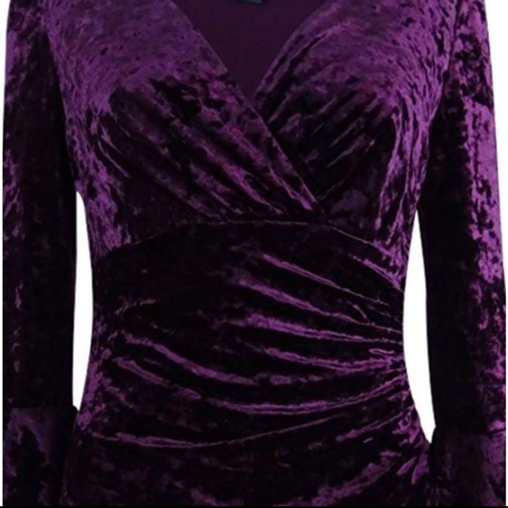 RALPH LAUREN dark purple velvet faux wrap cocktail dress NWT - Picture 7 of 12